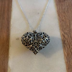 Handmade Solid Sterling Silver butterfly Heart Pendant Necklace Italian Chain